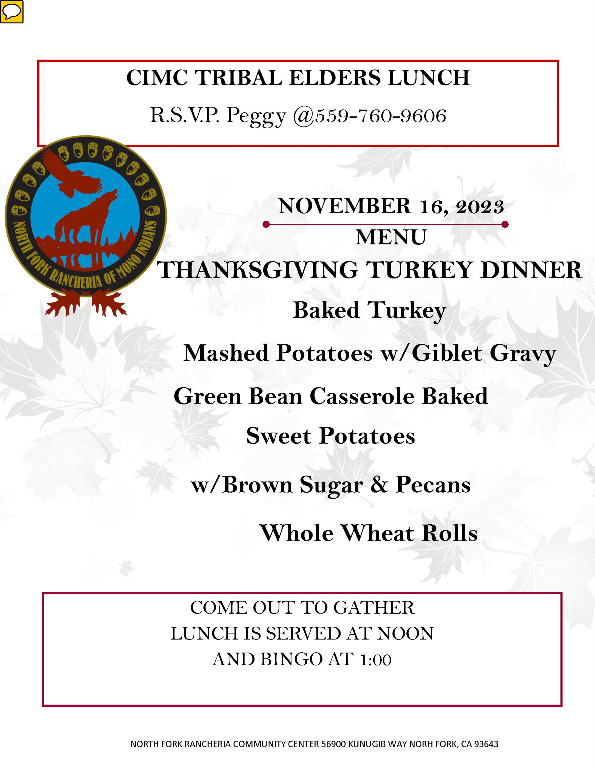 Read more about the article Elders Lunch Menu November 16 2023 – Thanksgiving Turkey Dinner