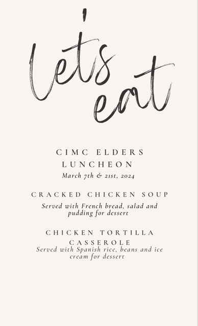 Read more about the article Elders Lunch March 7th & 21st
