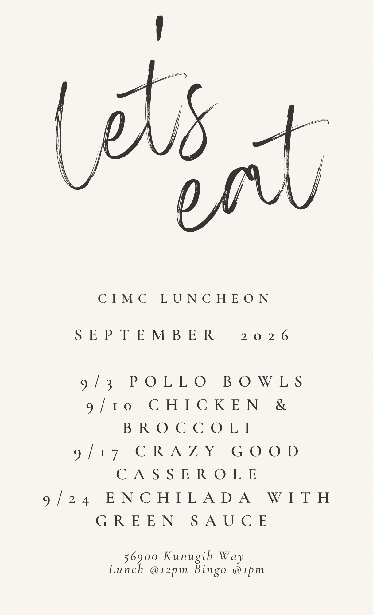 Read more about the article September Elders Lunch Menu
