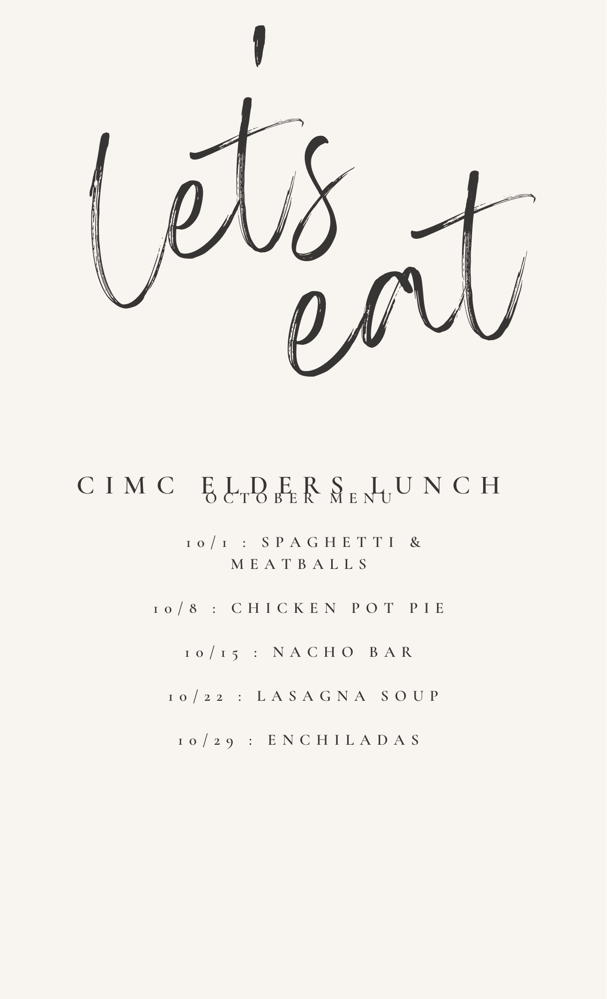 Read more about the article October Elders Lunch Menu